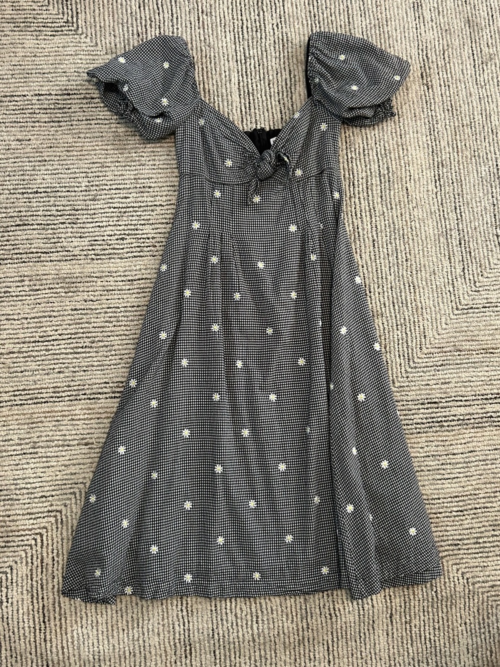 Regina Pyo Naomi Gingham Daisy Puff-Sleeve Midi Dress Embroidered Size 10